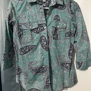 Croft & Barrow Teal and Navy Paisley Blouse